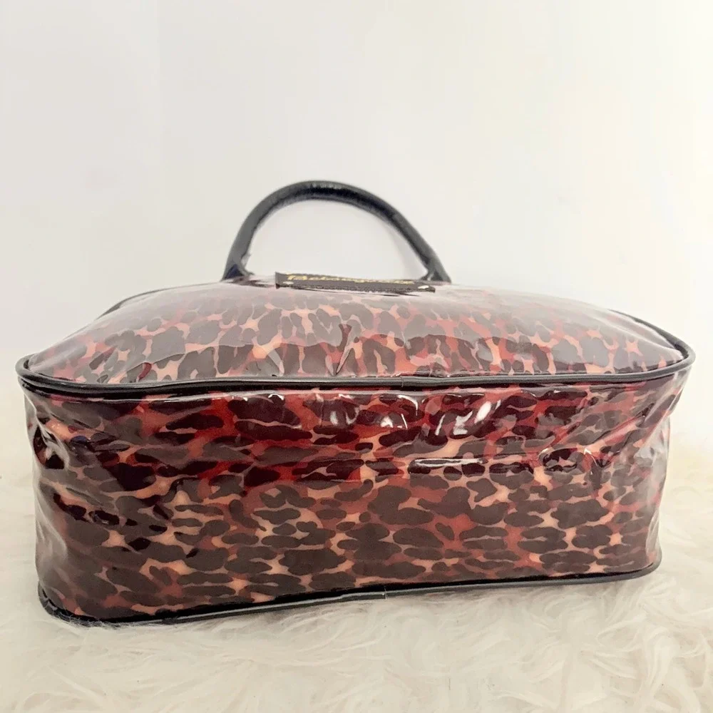 Betseyville Betsey Johnson Leopard Print PVC Mini Bowler Bag y2k Brown Black